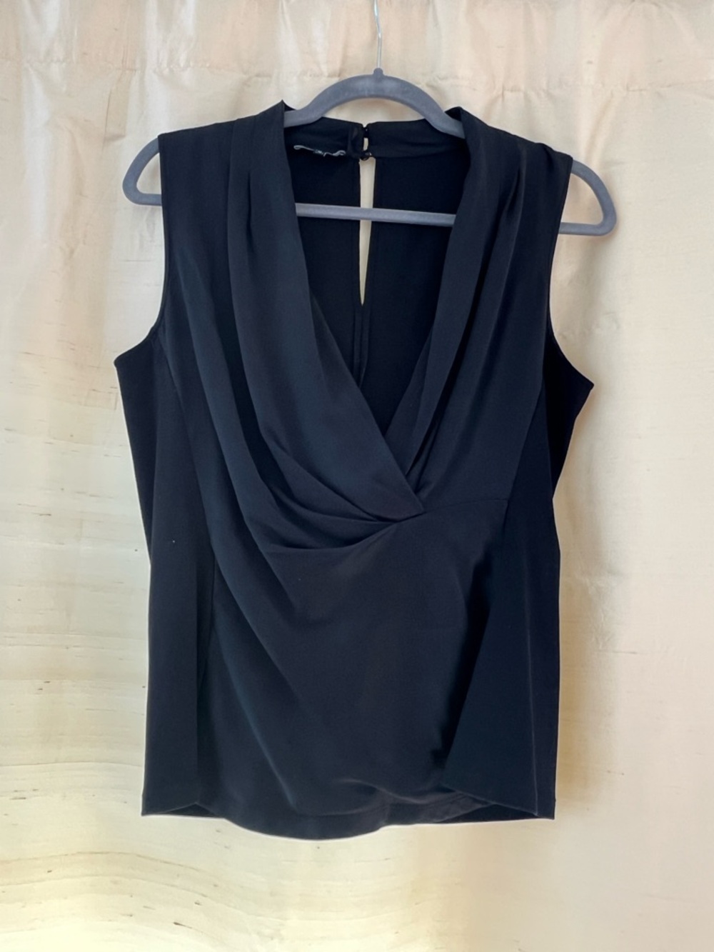Draped V-Neck Sleeveless top- 100% silk front.
